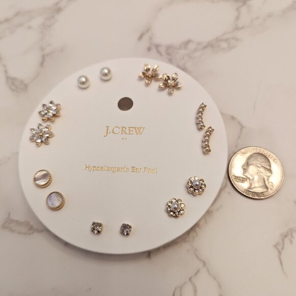 J.Crew Factory Gold and Pearl Flower Stud Earrings Set-of-Seven - Picture 3 of 5